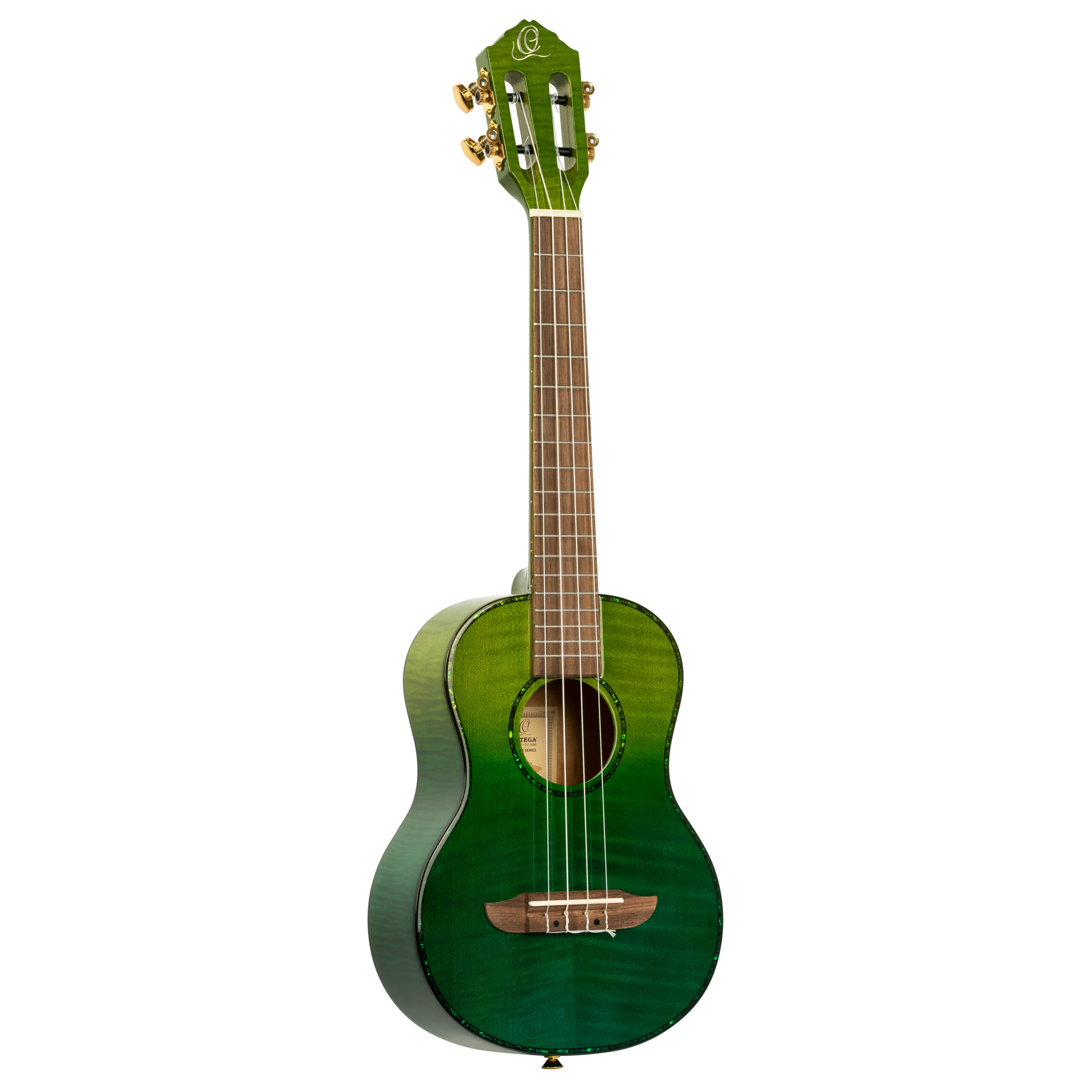 ORTEGA Prism Series Tenor Ukulele + DeLuxe Gigbag geflammte Ahorn- Decke und Boden & Zargen/WalnussGriffbrett & Brücke/Ivy Fade