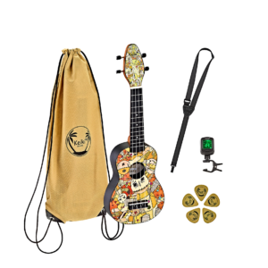 KEIKI Ukulelen Set "Voodoo Puppet" inkl. Gymbag/H-Tuner/5 Picks/Gurt