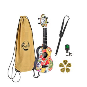 KEIKI Ukulelen Set "El Muerto" inkl. Gymbag/H-Tuner/5 Picks/Gurt