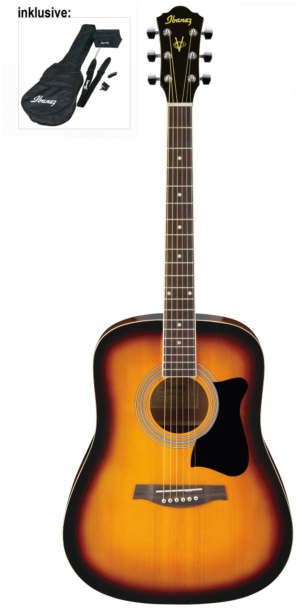 IBANEZ Jampack Akustikgitarren-Set mit Dreadnought Gitarre Vintage Sunburst inkl. Tasche und Zubehör