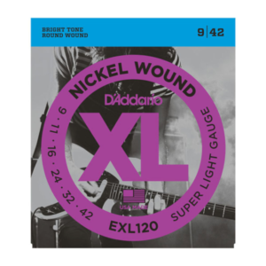 EXL120 D'Addario EXL120 Saiten für E-Gitarre, mit Nickel umsponnen, Super Light, verstärkt, 9-42