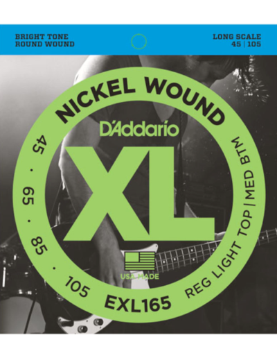 EXL165 D'Addario EXL165 Saiten für Bassgitarre, mit Nickel umsponnen, Custom Light, 45-105, Long Scale