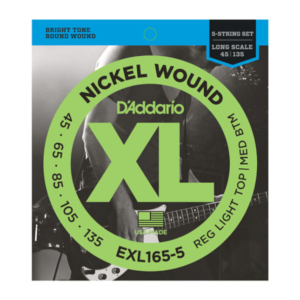 EXL165-5 D'Addario EXL165 Saiten für 5-saitige Bassgitarre, mit Nickel umsponnen, Custom Light, 45-135, Long Scale