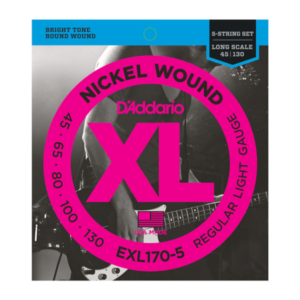 EXL170-5 D'Addario EXL170-5 Saiten für 5-saitige Bassgitarre, mit Nickel umsponnen, Light, 45-130, Long Scale