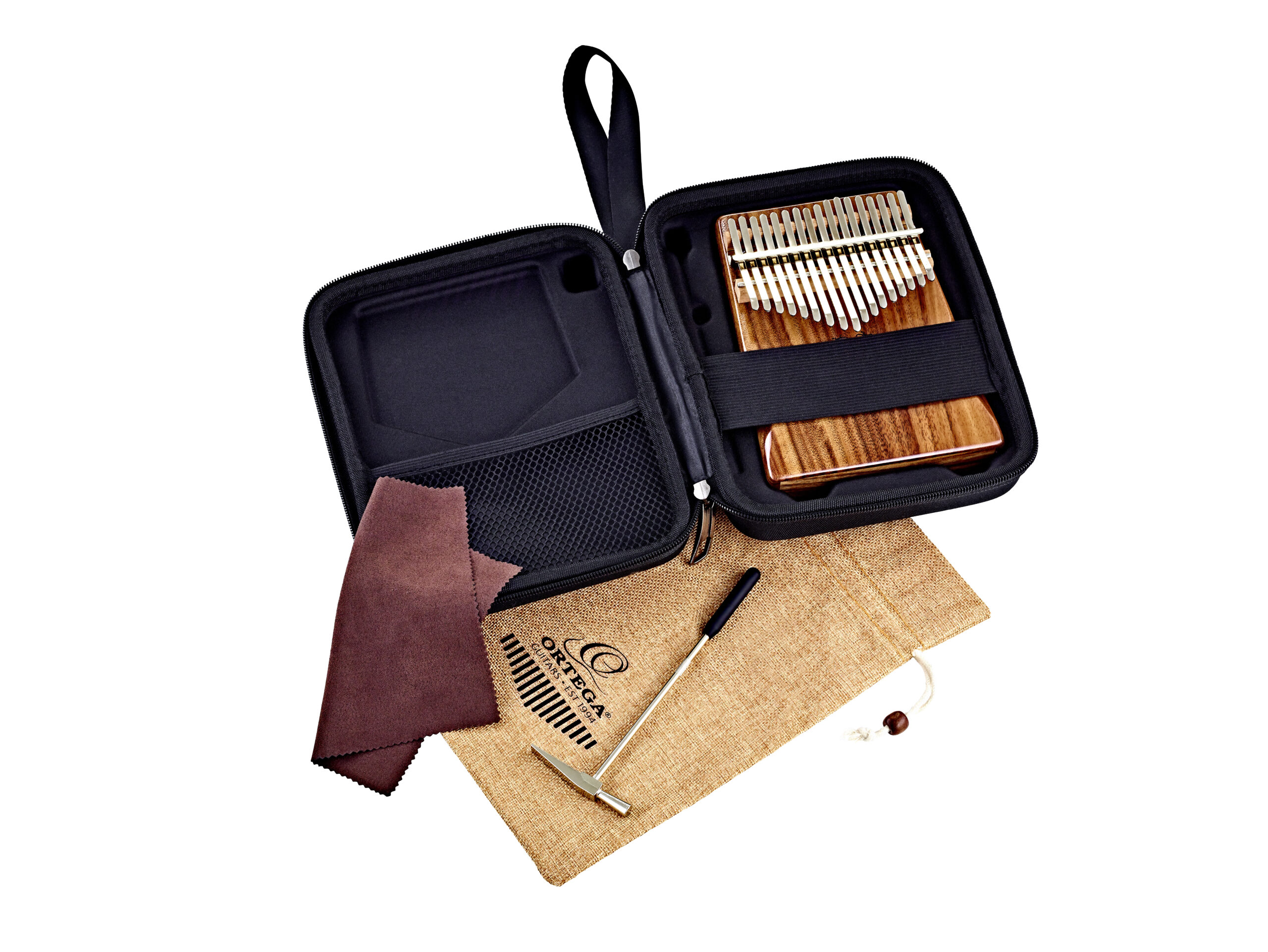 ORTEGA Lizard Series Kalimba 17 Zungen C Dur Akazie + Deluxe Etui, Stofftäschchen, Stimmhammer, Poliertuch